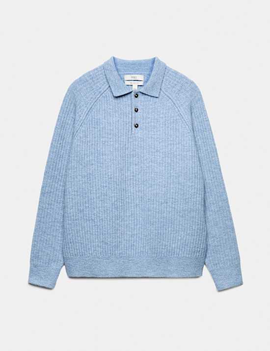 Lofty Ribbed Buttoned Knitted Polo Shirt