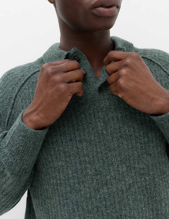Lofty Ribbed Buttoned Knitted Polo Shirt