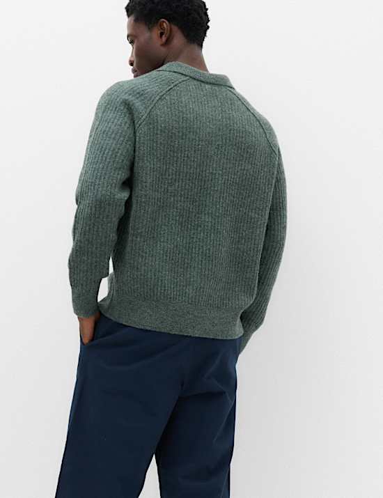 Lofty Ribbed Buttoned Knitted Polo Shirt