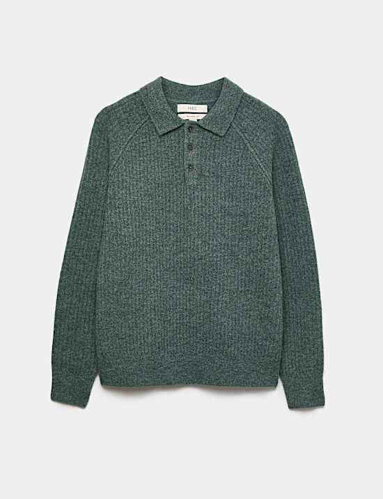 Lofty Ribbed Buttoned Knitted Polo Shirt