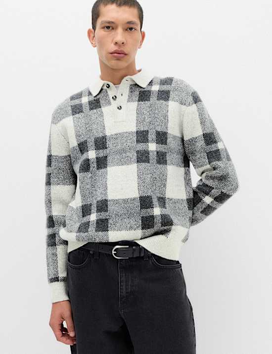 Regular Fit Check Jumper with Wool