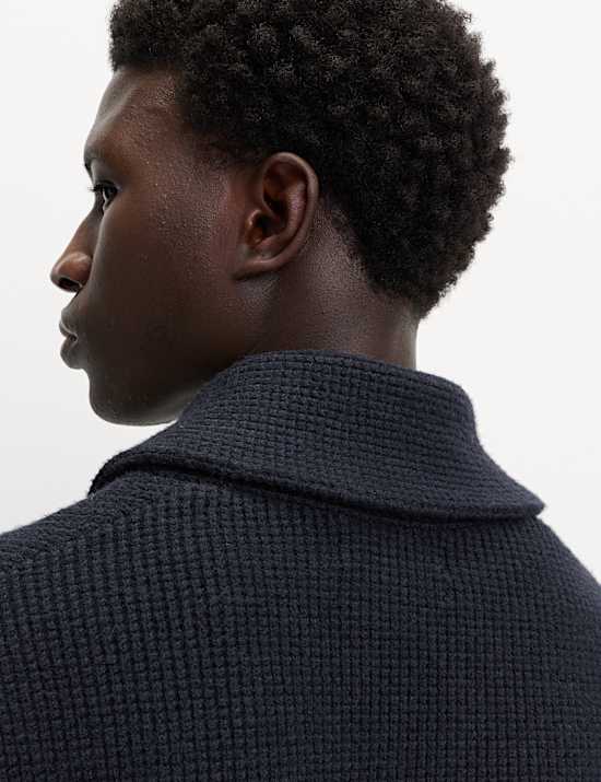 Air-Yarn Waffle Knit Shawl Neck Cardigan