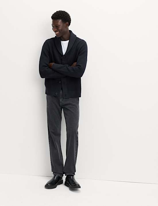 Air-Yarn Waffle Knit Shawl Neck Cardigan