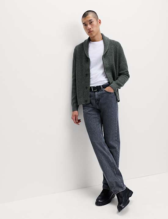 Air-Yarn Waffle Knit Shawl Neck Cardigan