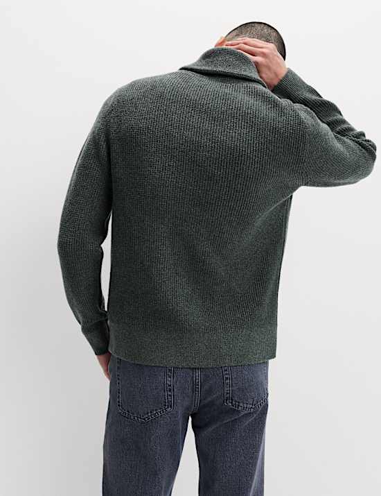 Air-Yarn Waffle Knit Shawl Neck Cardigan