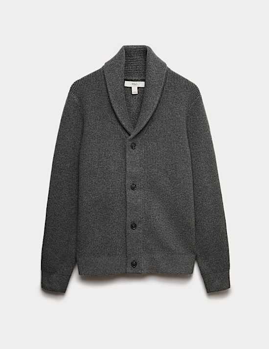 Air-Yarn Waffle Knit Shawl Neck Cardigan
