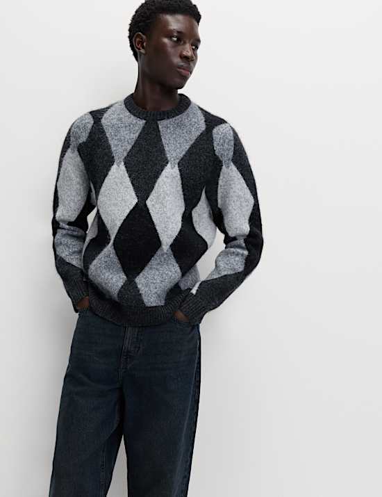 Argyle Hazy Knit Crew Neck Jumper