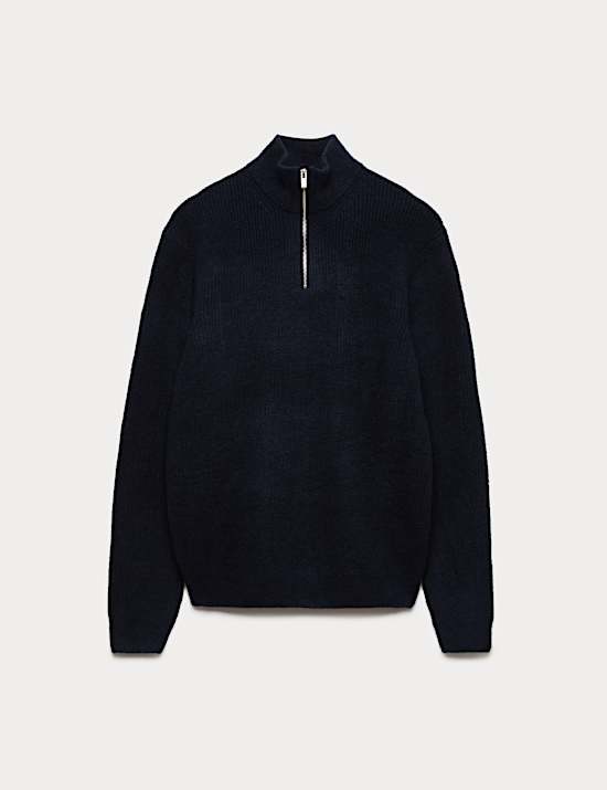 Supersoft Ribbed Half zip Jumper with Wool