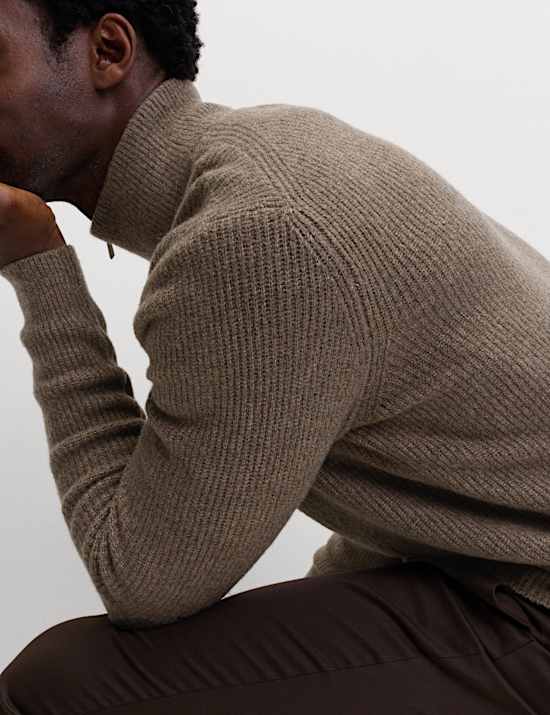 Supersoft Ribbed Half zip Jumper with Wool