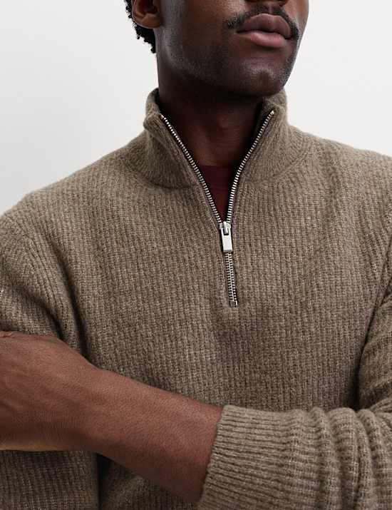 Supersoft Ribbed Half zip Jumper with Wool