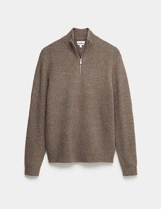 Supersoft Ribbed Half zip Jumper with Wool