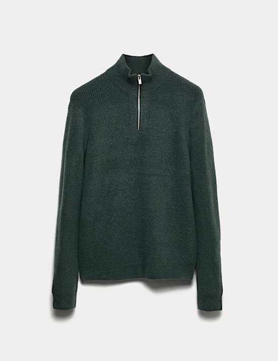 Supersoft Ribbed Half zip Jumper with Wool