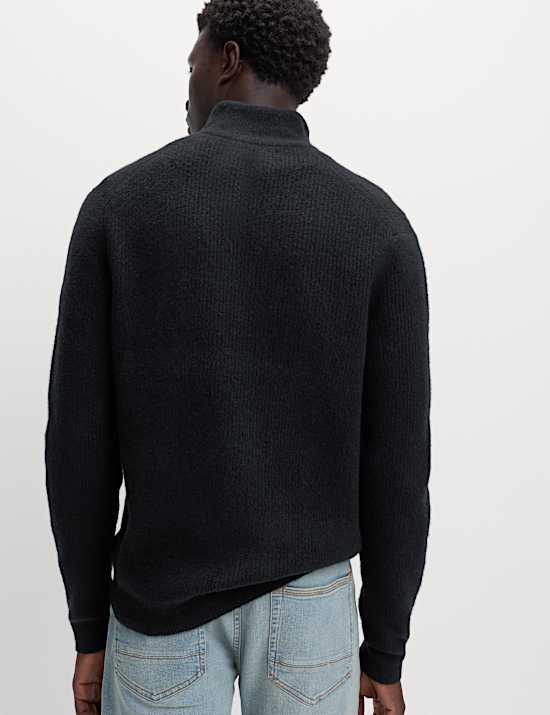 Supersoft Ribbed Half zip Jumper with Wool