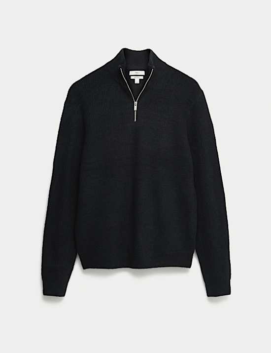Supersoft Ribbed Half zip Jumper with Wool