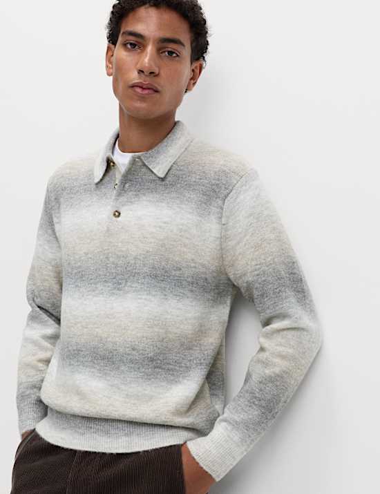 Superweiches Poloshirt mit Wollanteil und Streifenmuster