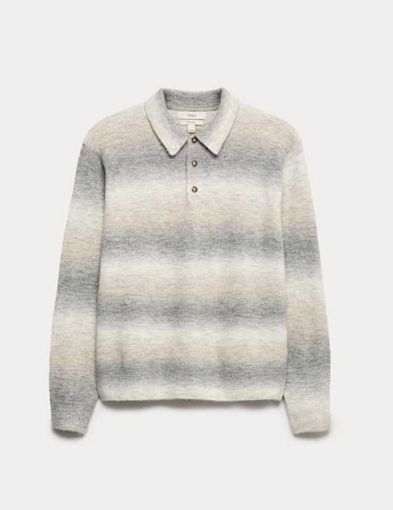 Supersoft Striped Polo Jumper with Wool