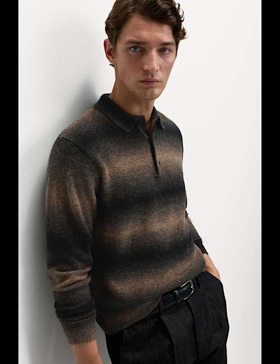 Supersoft Striped Polo Jumper with Wool
