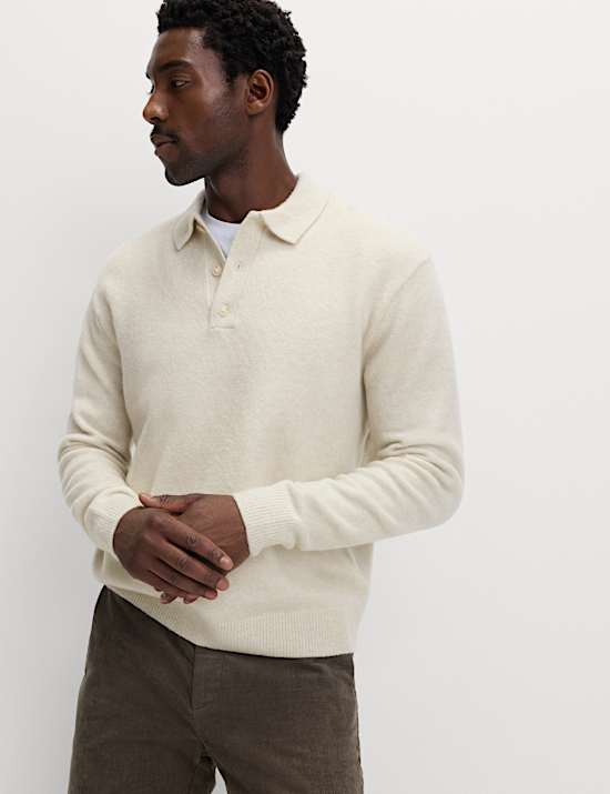 Suéter de cuello tipo polo super suave con lana