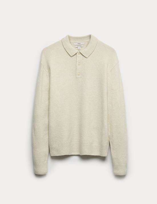 Suéter de cuello tipo polo super suave con lana