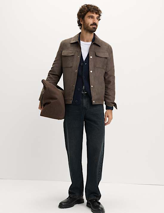 Relaxed Textured V-Neck Cardigan with Wool