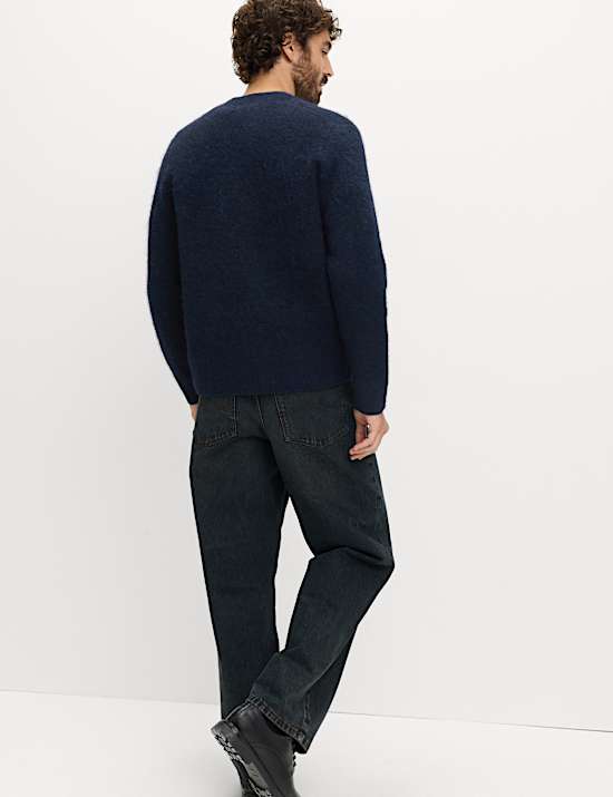 Relaxed Textured V-Neck Cardigan with Wool