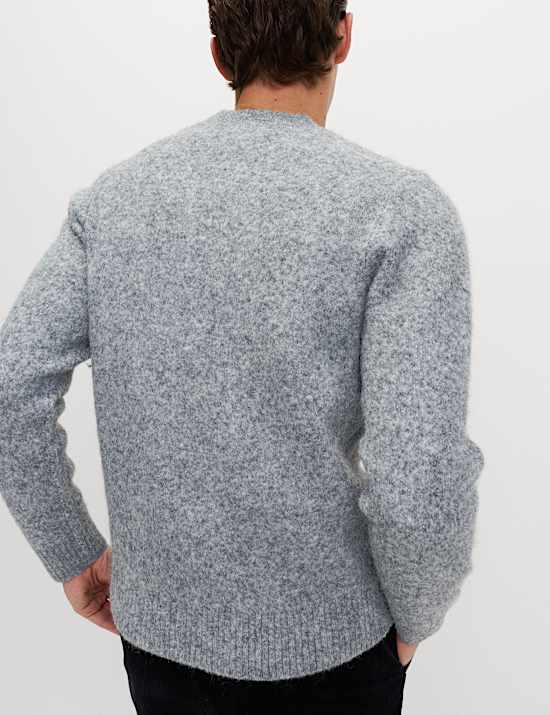 Relaxed Textured V-Neck Cardigan with Wool