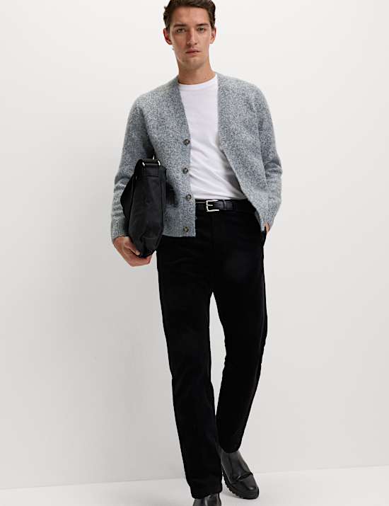 Relaxed Textured V-Neck Cardigan with Wool