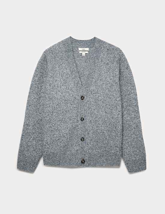 Relaxed Textured V-Neck Cardigan with Wool