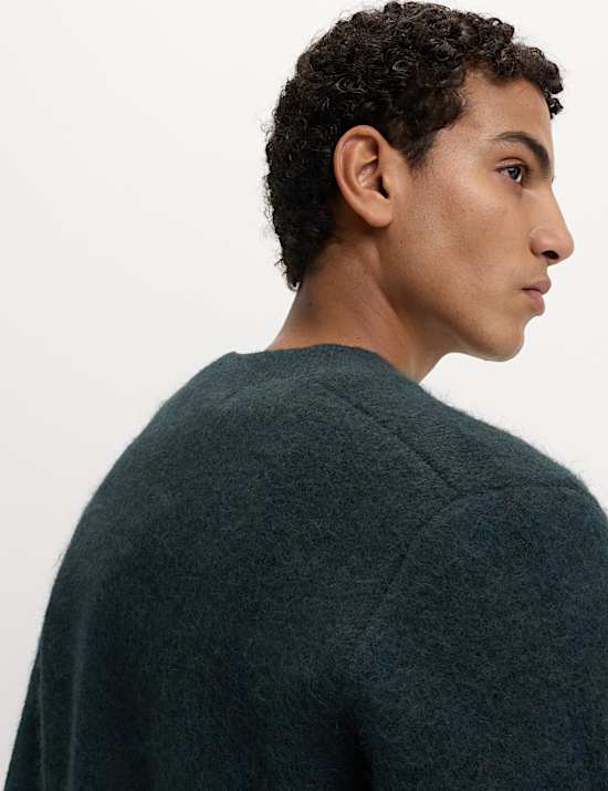 Relaxed Textured V-Neck Cardigan with Wool