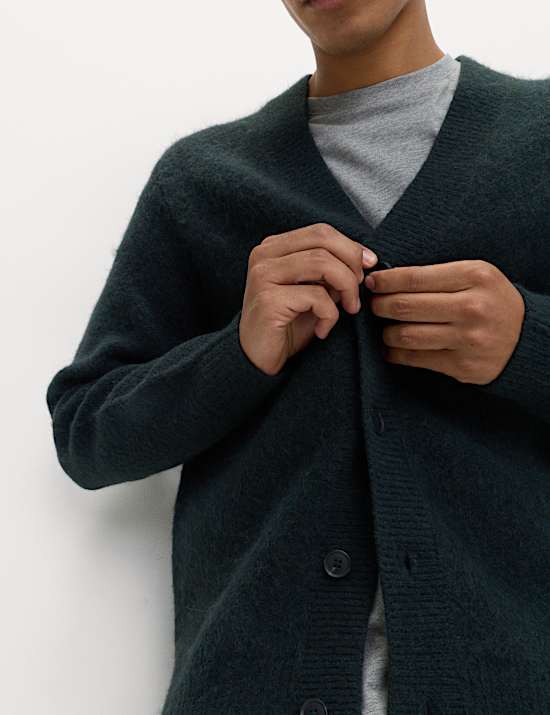 Relaxed Textured V-Neck Cardigan with Wool