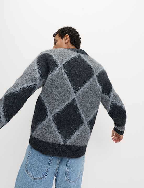 Cardigan en laine motif écossais flou à col en V