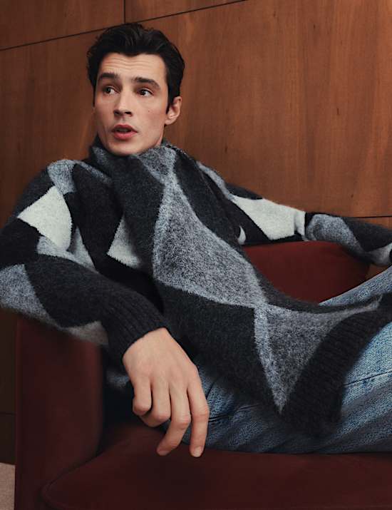 Cardigan en laine motif écossais flou à col en V