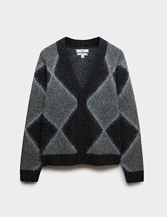 Cardigan en laine motif écossais flou à col en V