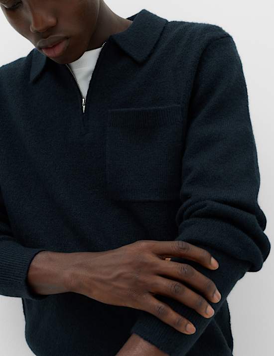 Polo en maille ultra-douce &agrave; fermeture zipp&eacute;e au quart