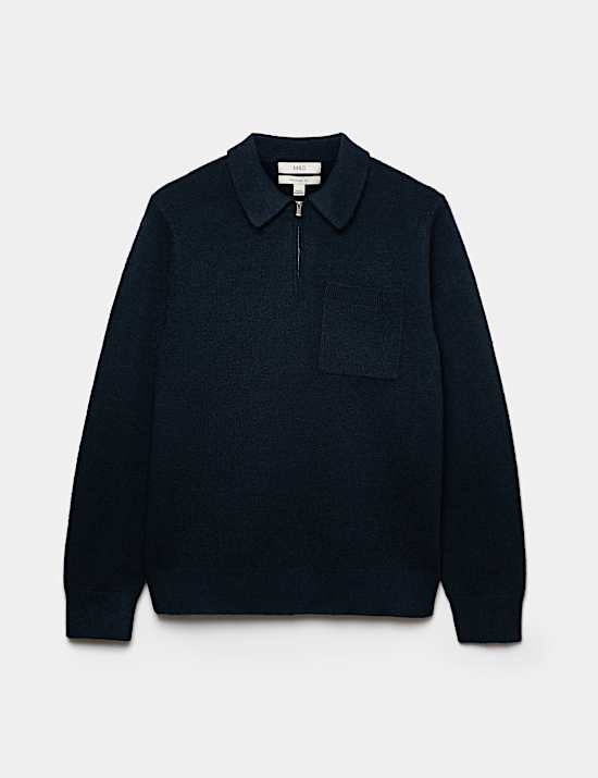 Polo en maille ultra-douce &agrave; fermeture zipp&eacute;e au quart