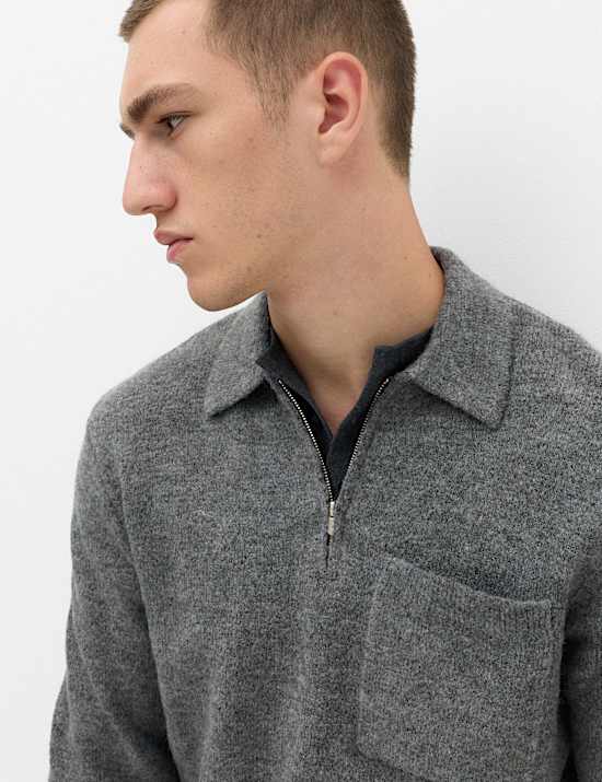 Supersoft Quarter Zip Knitted Polo Shirt