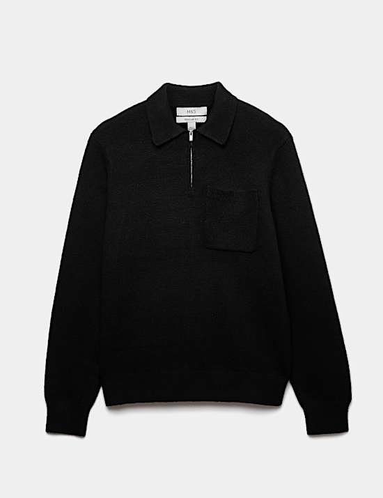 Supersoft Quarter Zip Knitted Polo Shirt