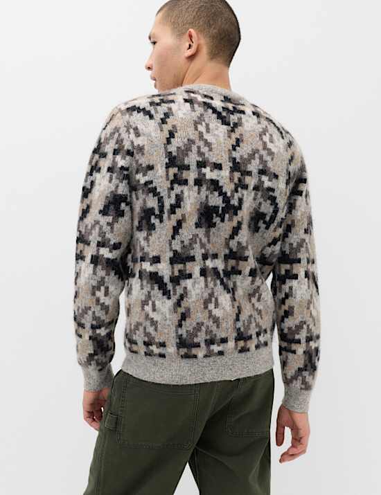 Regular Fit Checked Crew Neck Jumper