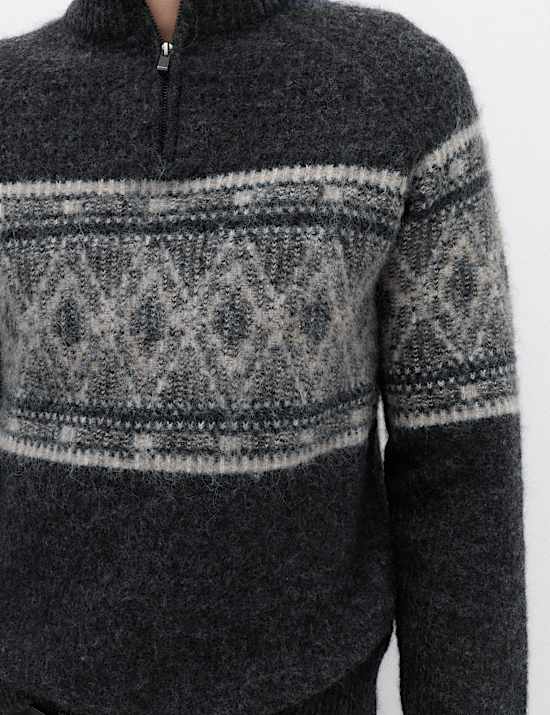 Fair Isle Half Zip Jumper with Wool