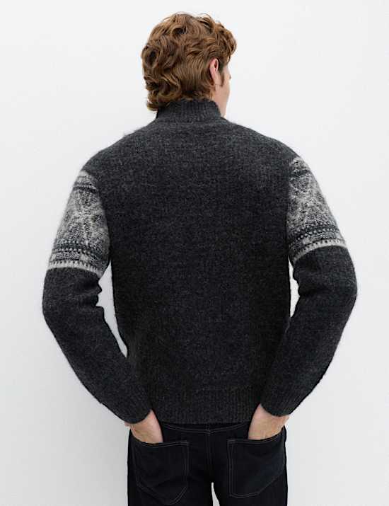 Fair Isle Half Zip Jumper with Wool