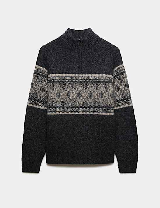 Fair Isle Half Zip Jumper with Wool