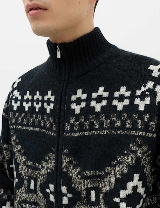 Fair Isle Funnel Neck Zip Up Jumper