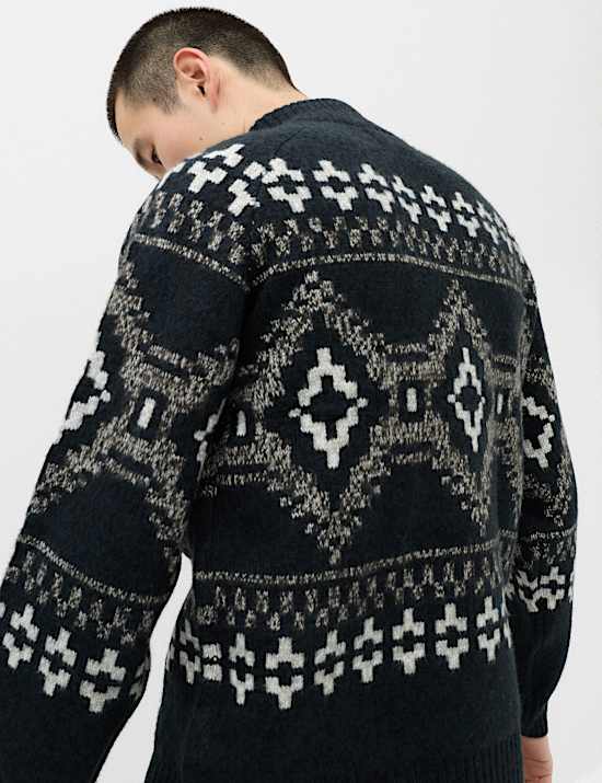 Fair Isle Funnel Neck Zip Up Jumper