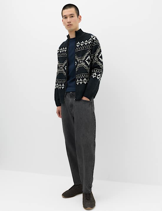 Fair Isle Funnel Neck Zip Up Jumper