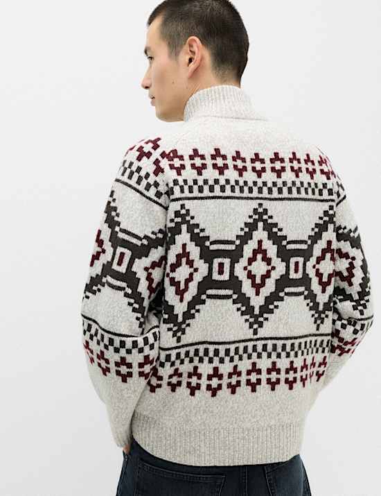 Fair Isle Funnel Neck Zip Up Jumper