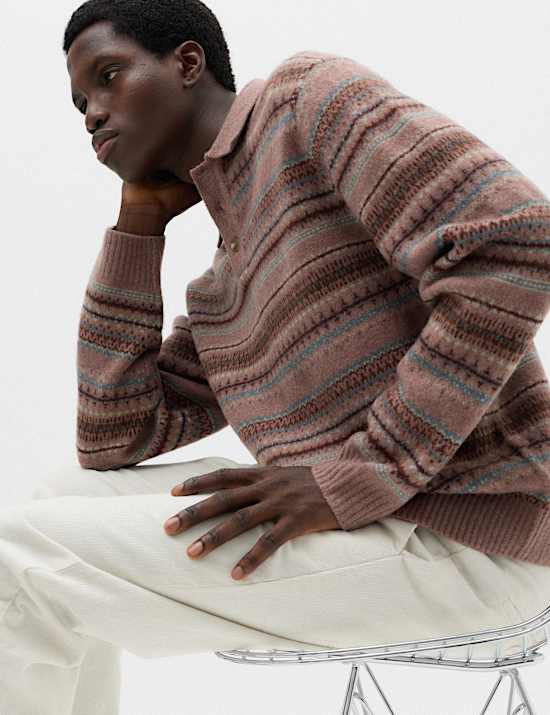 Fair Isle Knitted Polo Shirt with Wool