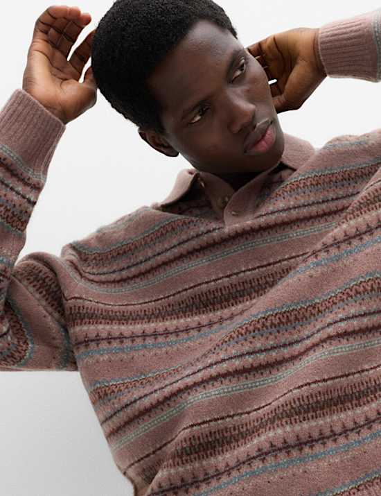 Fair Isle Knitted Polo Shirt with Wool