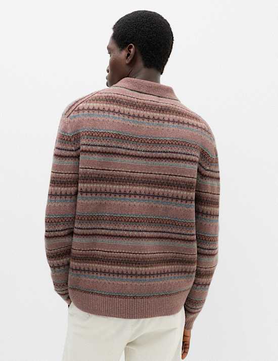 Fair Isle Knitted Polo Shirt with Wool