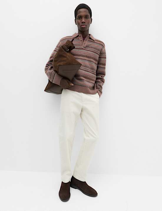 Fair Isle Knitted Polo Shirt with Wool