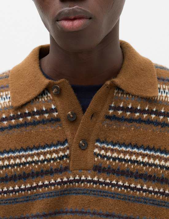 Fair Isle Knitted Polo Shirt with Wool